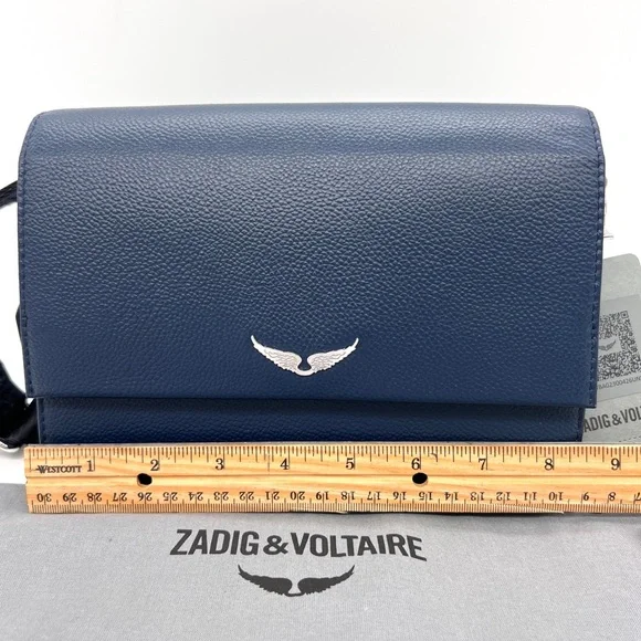 ZADIG & VOLTAIRE Leather Crossbody Clutch Bag Navy Blue NWT - Picture 15 of 15